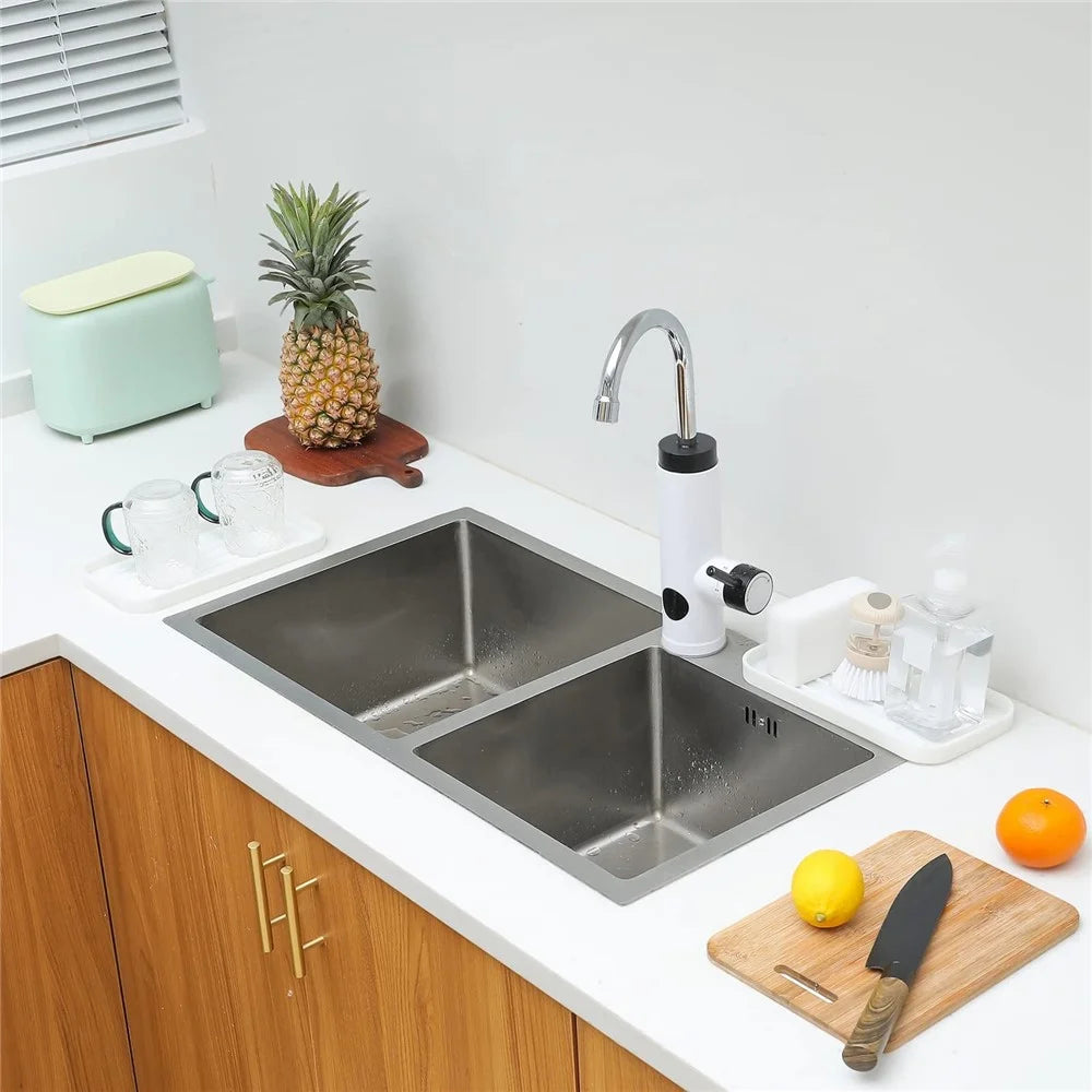 Silicone Draining Tray Rectangular Kitchen Sink Organizer Mat Non-Slip Raised Lines Waterproof for Bathroom - White - 5