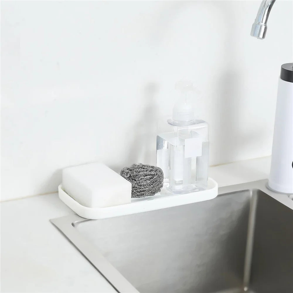 Silicone Draining Tray Rectangular Kitchen Sink Organizer Mat Non-Slip Raised Lines Waterproof for Bathroom - White - 7