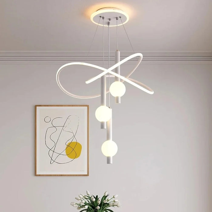 Nordic Style 3 Color Temperature LED Chandelier Pendant Light Adjustable Height for Dining Room Bedroom - White - 1
