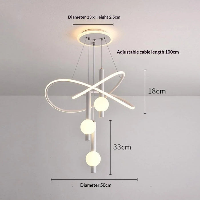 Nordic Style 3 Color Temperature LED Chandelier Pendant Light Adjustable Height for Dining Room Bedroom - White - 3