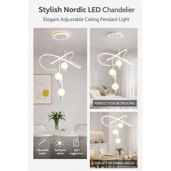 Nordic Style 3 Color Temperature LED Chandelier Pendant Light Adjustable Height for Dining Room Bedroom - White - 4
