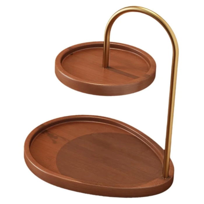 2-Tier Bamboo Jewelry Organizer Tray with Metal Stand Desktop Display Holder for Perfume - 1