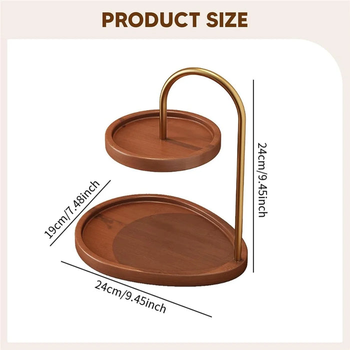 2-Tier Bamboo Jewelry Organizer Tray with Metal Stand Desktop Display Holder for Perfume - 6