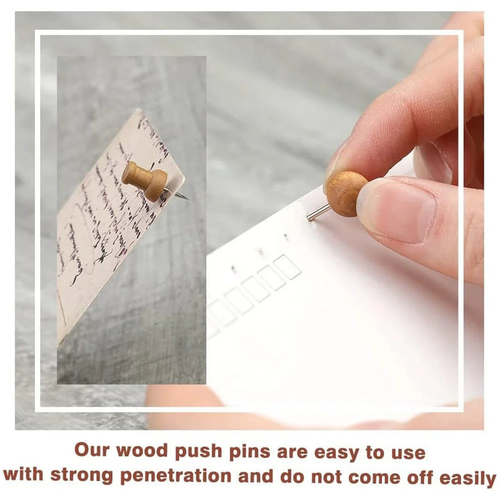 50Pcs 5 Shapes Wood Push Pins Thumb Tacks with Storage Box Cork Board Pins for Office Home - 5