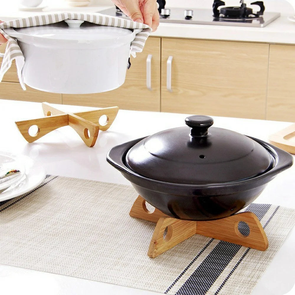 2Pcs Bamboo Pot Trivet Holder Cross Stand Foldable Steamer Rack Detachable Heat Insulation Stand for Kitchen Countertop - 2