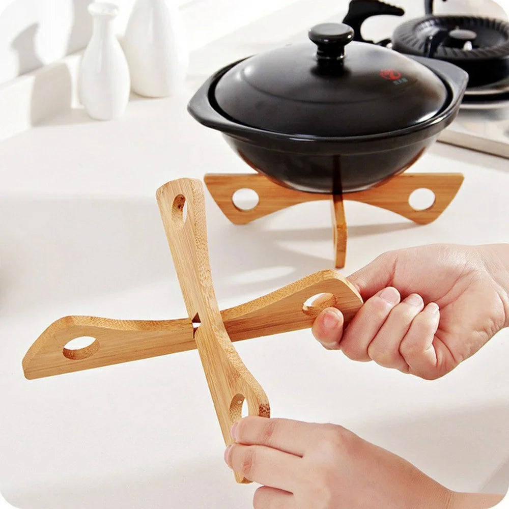 2Pcs Bamboo Pot Trivet Holder Cross Stand Foldable Steamer Rack Detachable Heat Insulation Stand for Kitchen Countertop - 5