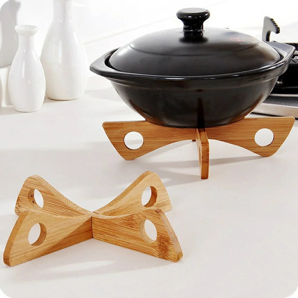 2Pcs Bamboo Pot Trivet Holder Cross Stand Foldable Steamer Rack Detachable Heat Insulation Stand for Kitchen Countertop - 6