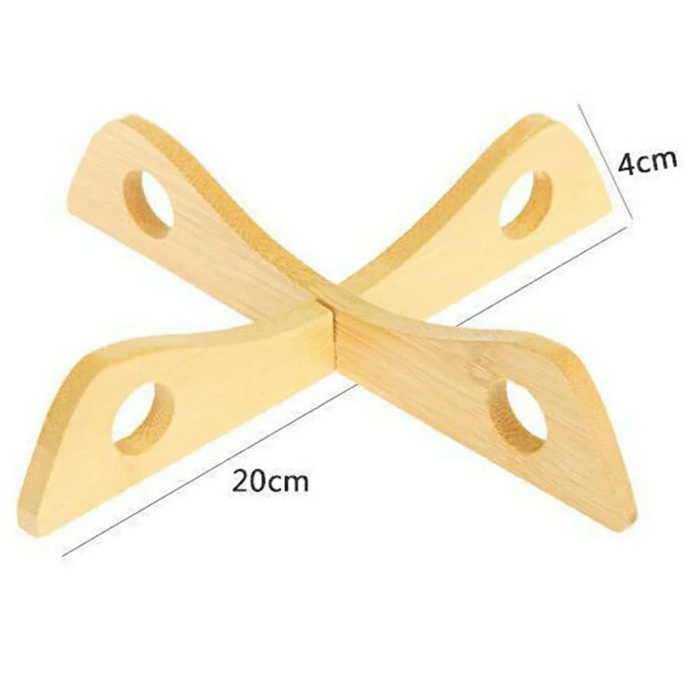 2Pcs Bamboo Pot Trivet Holder Cross Stand Foldable Steamer Rack Detachable Heat Insulation Stand for Kitchen Countertop - 7