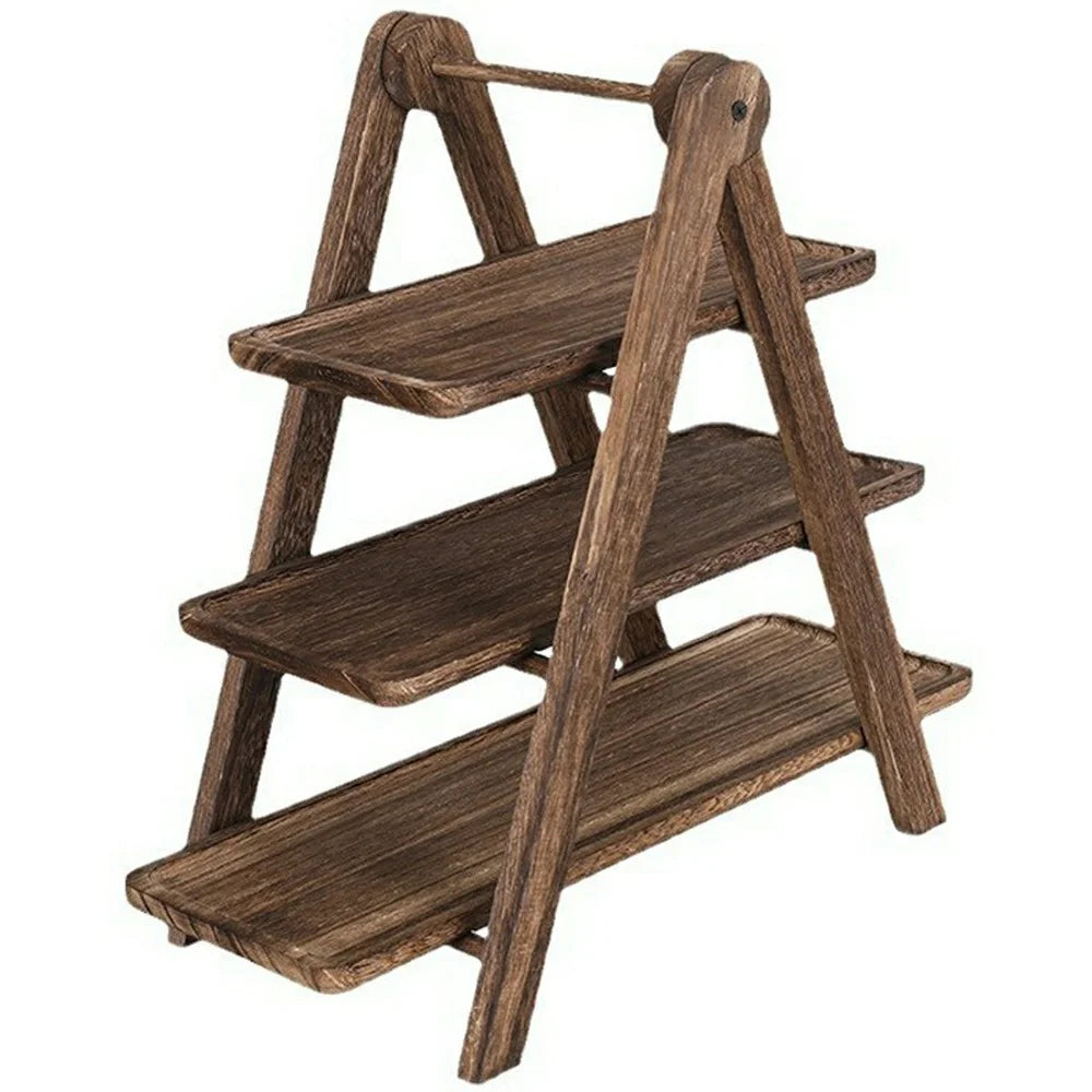 3-Tier Wooden Display Stand Solid Wood Cupcake Stand Food Storage Rack Desktop Organizer - 1