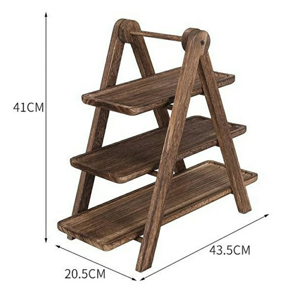 3-Tier Wooden Display Stand Solid Wood Cupcake Stand Food Storage Rack Desktop Organizer - 6
