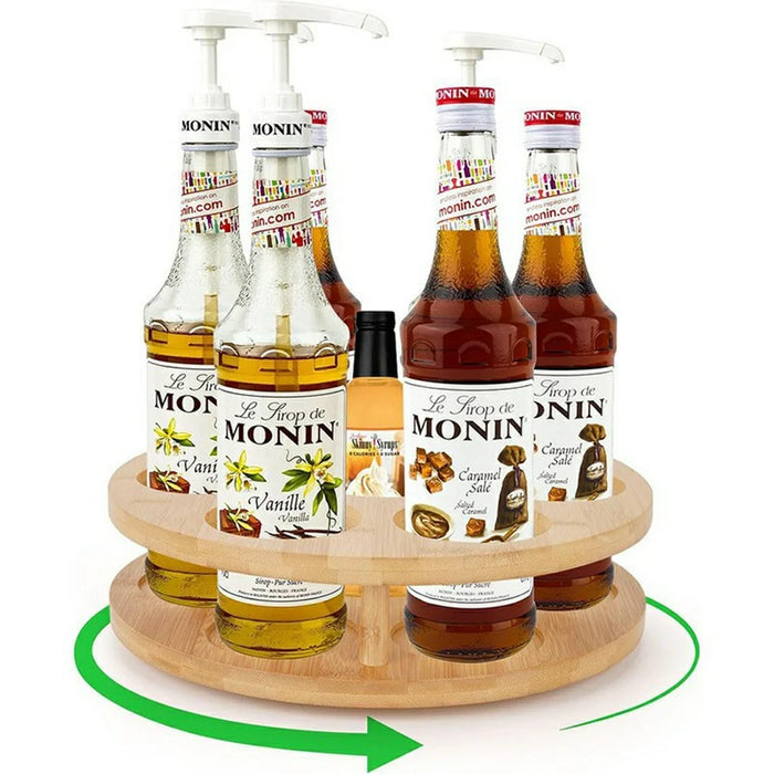 Bamboo Spice Storage Rack 360 Degrees Rotating 7 Holes Kitchen Countertop Organizer for Seasoning Bottles - 2