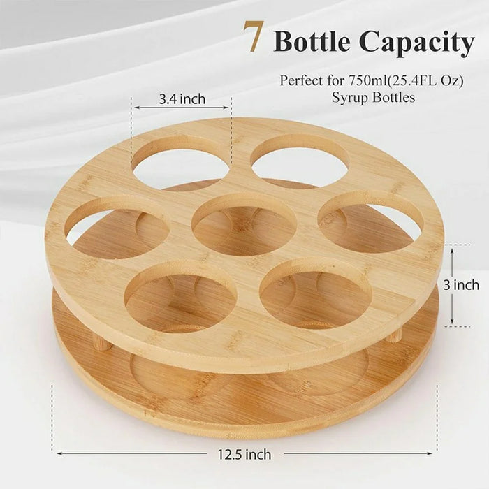 Bamboo Spice Storage Rack 360 Degrees Rotating 7 Holes Kitchen Countertop Organizer for Seasoning Bottles - 5
