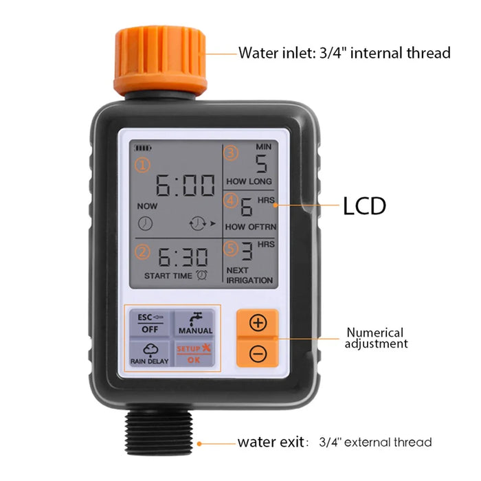 Automatic Garden Irrigation Watering Timer Lawn Tap Hose Sprinkler Timer with LCD Screen and Adapter - 5
