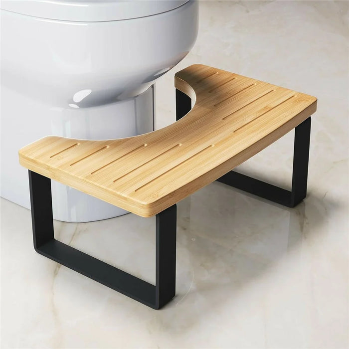 Bathroom Footstool U-Shape Bamboo Anti-Slip Toilet Squatting Stool for Toilet Support - Light Coffee - 1