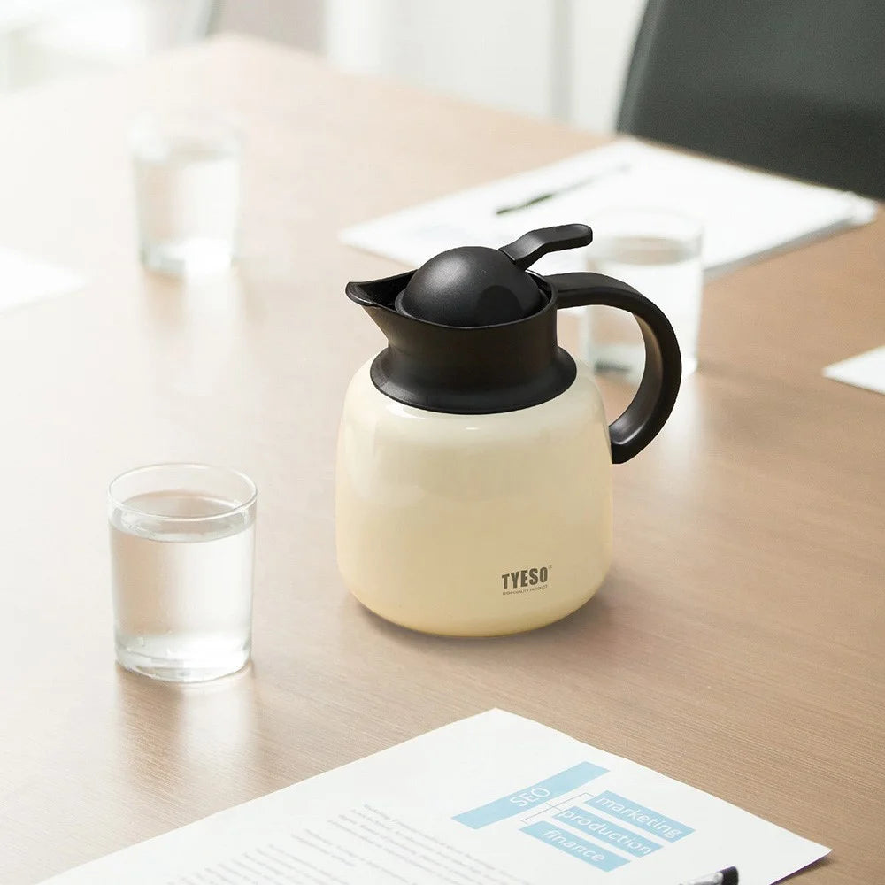 TYESO 304 Stainless Steel Vacuum Insulated Kettle Pot 750ml 25fl.oz Tea Water Separator for Home Office - White - 2