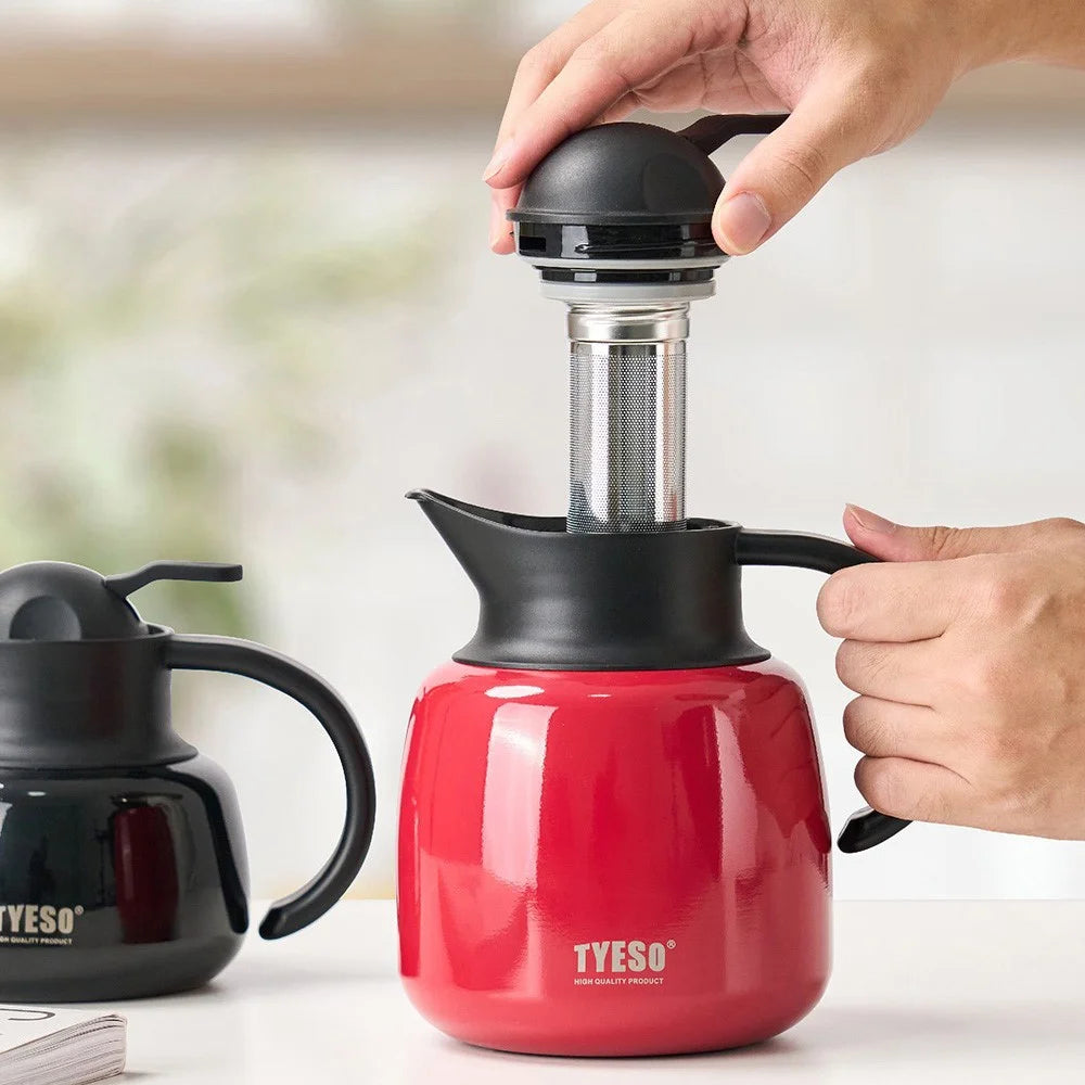 TYESO 304 Stainless Steel Vacuum Insulated Kettle Pot 750ml 25fl.oz Tea Water Separator for Home Office - White - 6