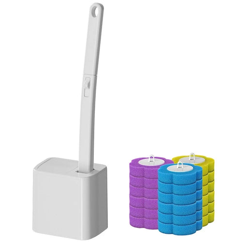 Wall Mounted Disposable Toilet Brush Set with 18Pcs Fragrance Brush Heads Auto Flip Cover Base Toilet Cleaner - White - 1