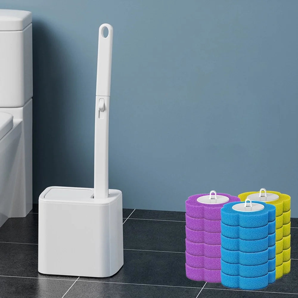 Wall Mounted Disposable Toilet Brush Set with 18Pcs Fragrance Brush Heads Auto Flip Cover Base Toilet Cleaner - White - 2