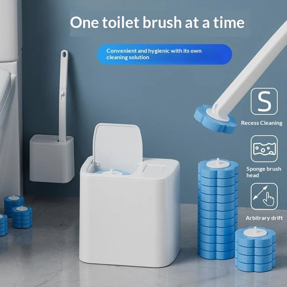 Wall Mounted Disposable Toilet Brush Set with 18Pcs Fragrance Brush Heads Auto Flip Cover Base Toilet Cleaner - White - 3