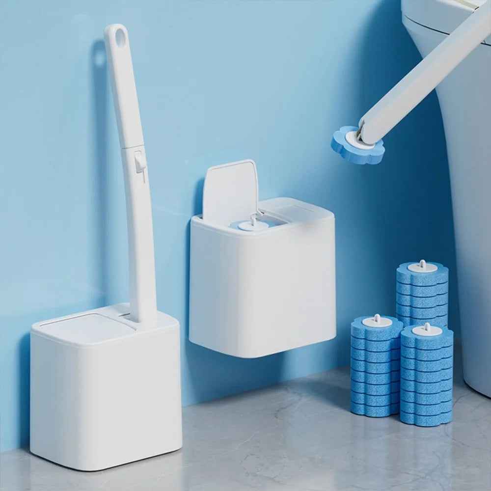 Wall Mounted Disposable Toilet Brush Set with 18Pcs Fragrance Brush Heads Auto Flip Cover Base Toilet Cleaner - White - 4