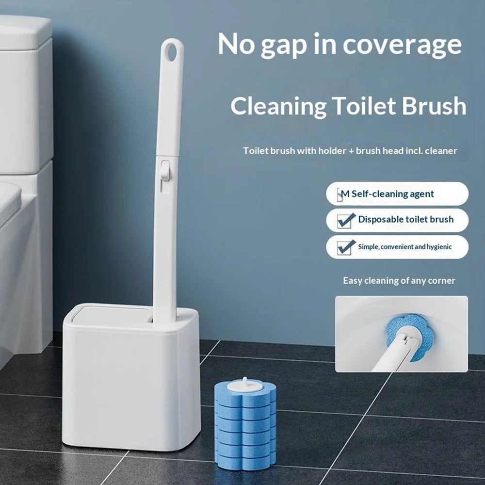 Wall Mounted Disposable Toilet Brush Set with 18Pcs Fragrance Brush Heads Auto Flip Cover Base Toilet Cleaner - White - 5