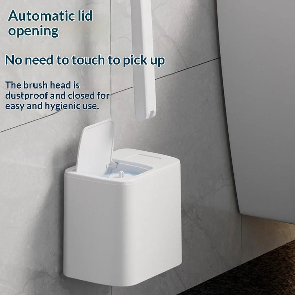 Wall Mounted Disposable Toilet Brush Set with 18Pcs Fragrance Brush Heads Auto Flip Cover Base Toilet Cleaner - White - 6