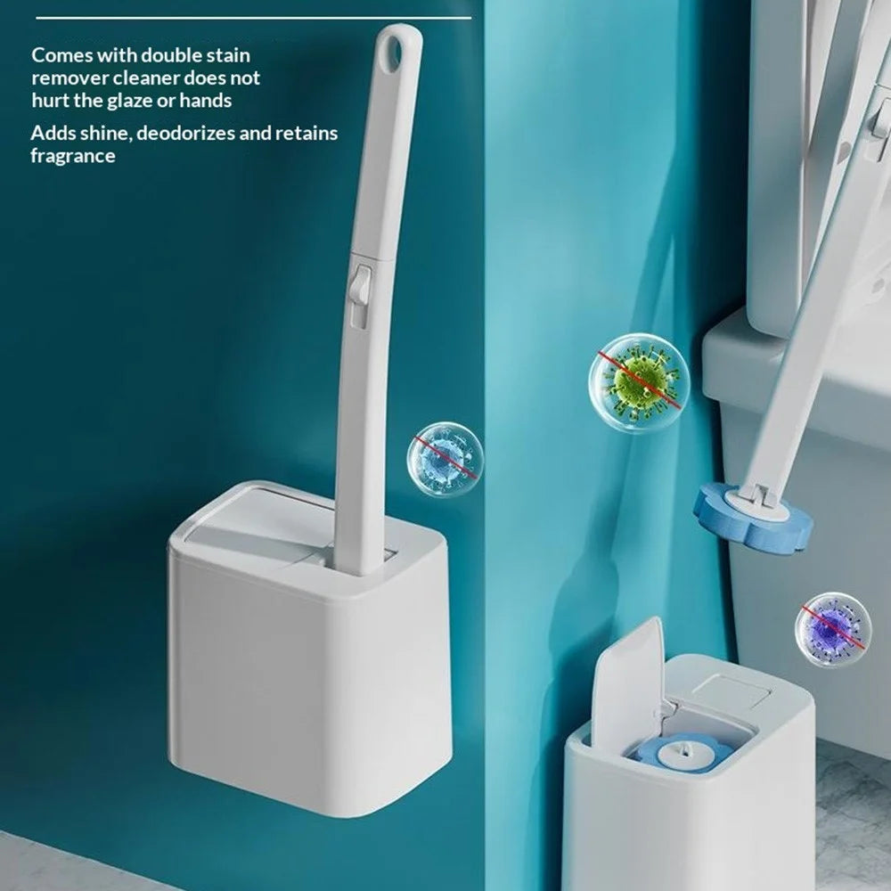 Wall Mounted Disposable Toilet Brush Set with 18Pcs Fragrance Brush Heads Auto Flip Cover Base Toilet Cleaner - White - 7