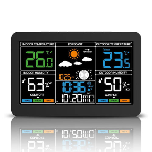 Large Color Screen Weather Clock RF Wireless Digital Alarm Clock with Temperature Humidity Meter 4-Level Weather Forecast - 1