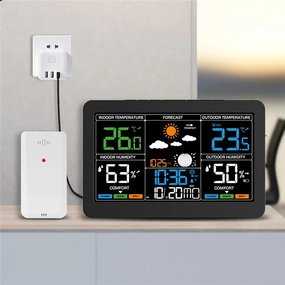 Large Color Screen Weather Clock RF Wireless Digital Alarm Clock with Temperature Humidity Meter 4-Level Weather Forecast - 3