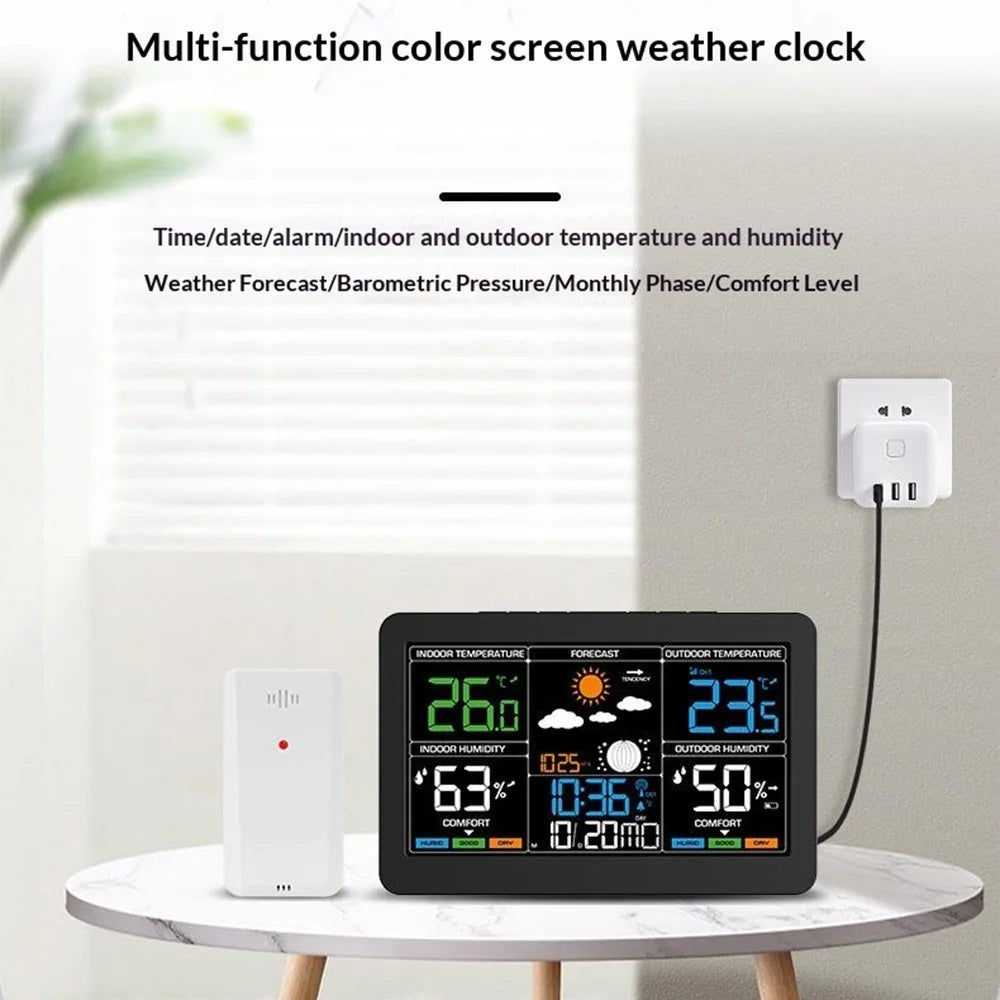 Large Color Screen Weather Clock RF Wireless Digital Alarm Clock with Temperature Humidity Meter 4-Level Weather Forecast - 4