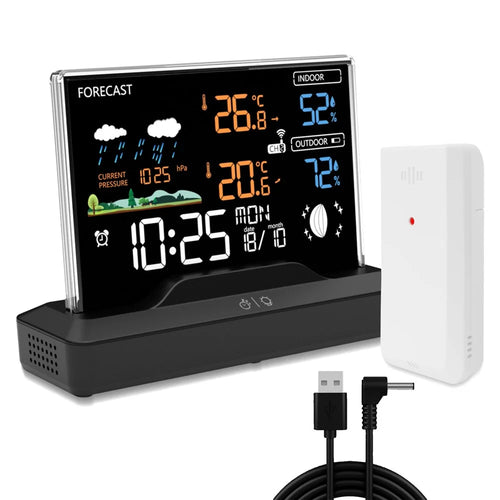 Weather Forecast Clock Electronic Indoor Temperature Humidity Meter RF Wireless Alarm Clock Weather Station - Black - 1