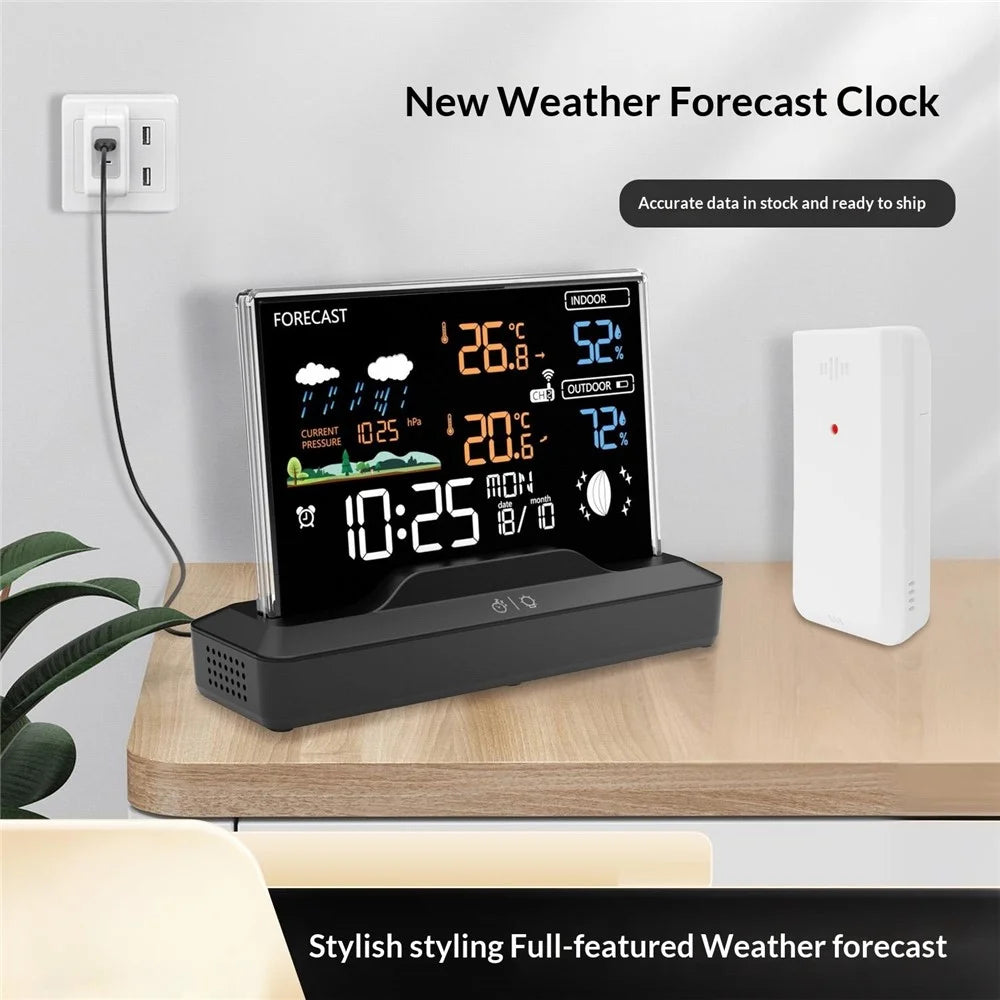 Weather Forecast Clock Electronic Indoor Temperature Humidity Meter RF Wireless Alarm Clock Weather Station - Black - 2