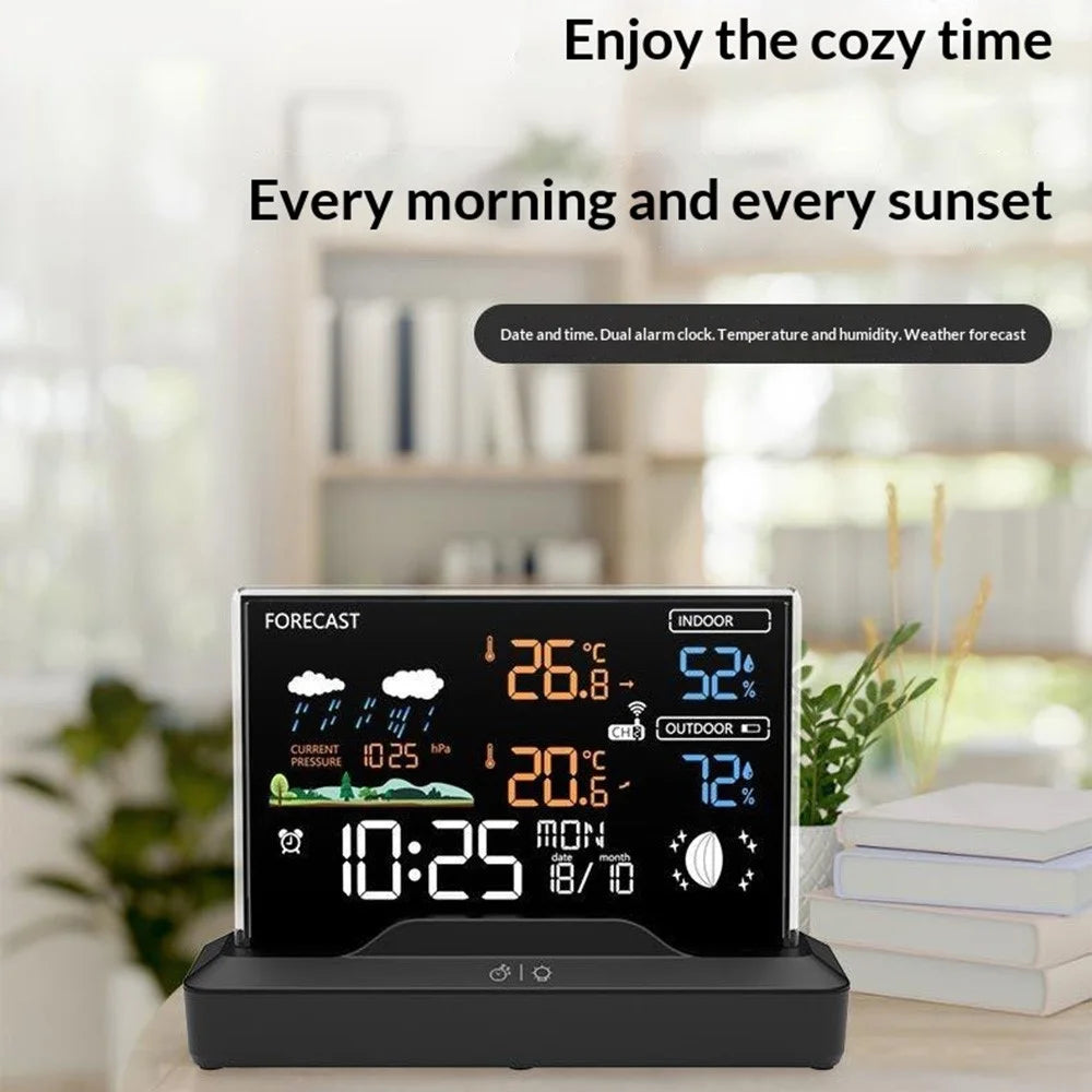 Weather Forecast Clock Electronic Indoor Temperature Humidity Meter RF Wireless Alarm Clock Weather Station - Black - 3