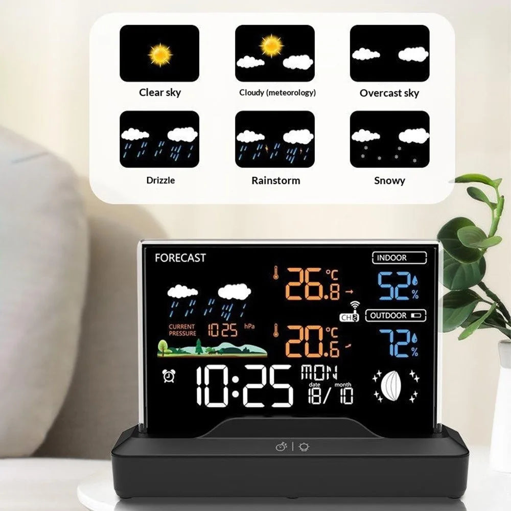 Weather Forecast Clock Electronic Indoor Temperature Humidity Meter RF Wireless Alarm Clock Weather Station - Black - 4