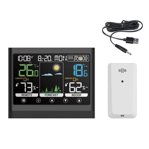 Color Touch Screen Weather Clock RF Wireless Thermometer Hygrometer Weather Forecast Alarm Clock - Black - 1