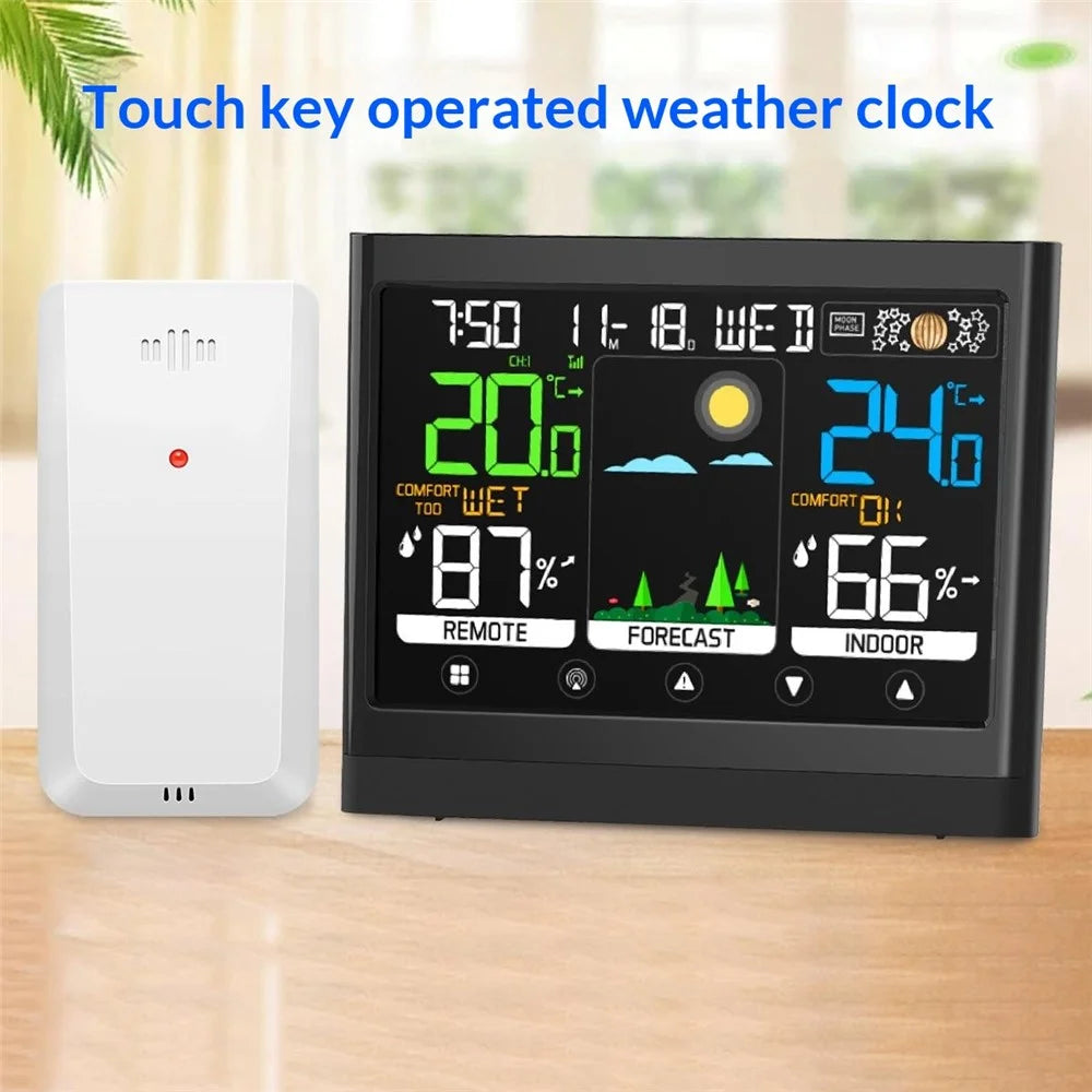 Color Touch Screen Weather Clock RF Wireless Thermometer Hygrometer Weather Forecast Alarm Clock - Black - 2