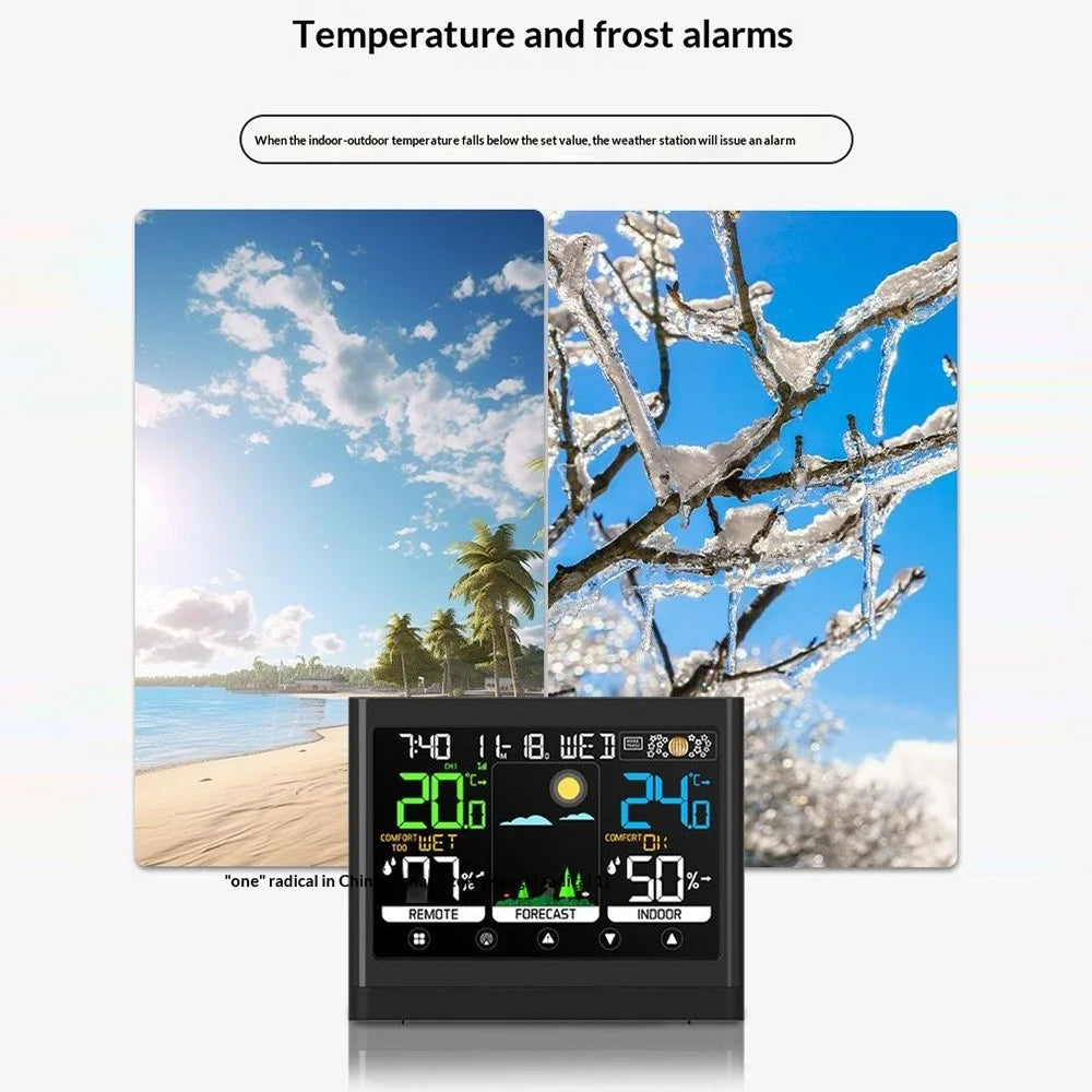 Color Touch Screen Weather Clock RF Wireless Thermometer Hygrometer Weather Forecast Alarm Clock - Black - 5