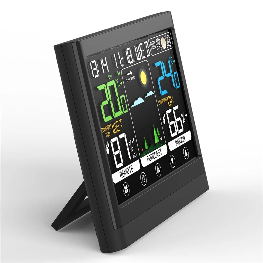 Color Touch Screen Weather Clock RF Wireless Thermometer Hygrometer Weather Forecast Alarm Clock - Black - 6