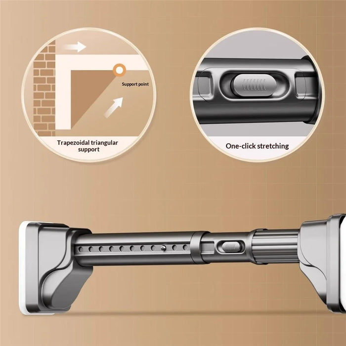 1-1.7m Retractable Telescopic Clothes Drying Rod One-Click Extension No Drilling Wall Mounted Closet Balcony Rack - Grey - 2