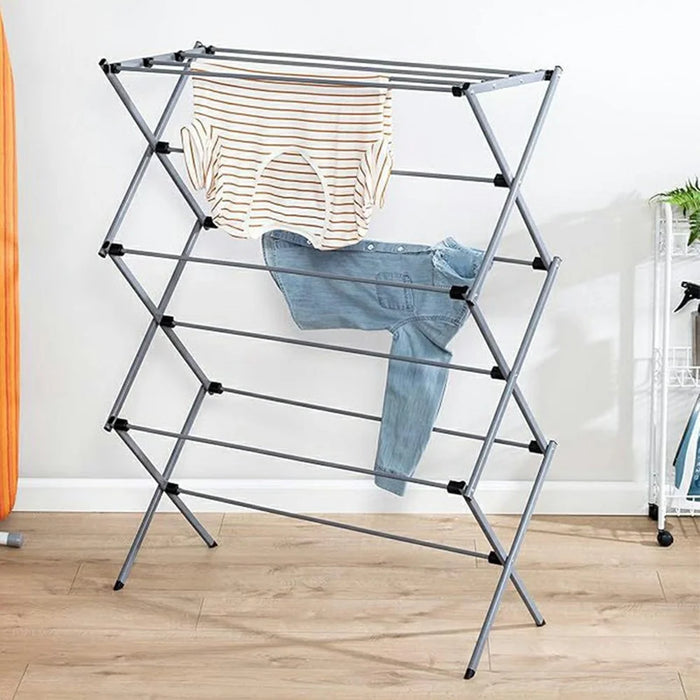 3-Tier Foldable Clothes Drying Rack Easy Install Indoor Outdoor Floor Standing Laundry Rack Portable Garment Hanger - 2
