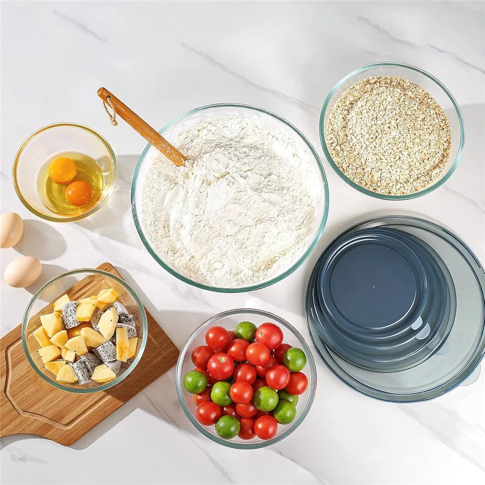 5Pcs Glass Mixing Bowls with Lids Set 1000ml+1500ml+2100ml+2700ml+4450ml Microwave Oven Safe Food Storage Containers for Baking Kitchen (BPA Free, No FDA) - 4