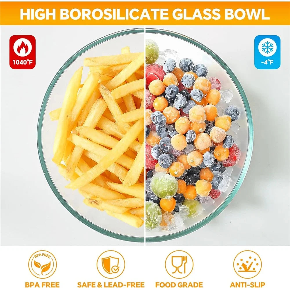 5Pcs Glass Mixing Bowls with Lids Set 1000ml+1500ml+2100ml+2700ml+4450ml Microwave Oven Safe Food Storage Containers for Baking Kitchen (BPA Free, No FDA) - 7