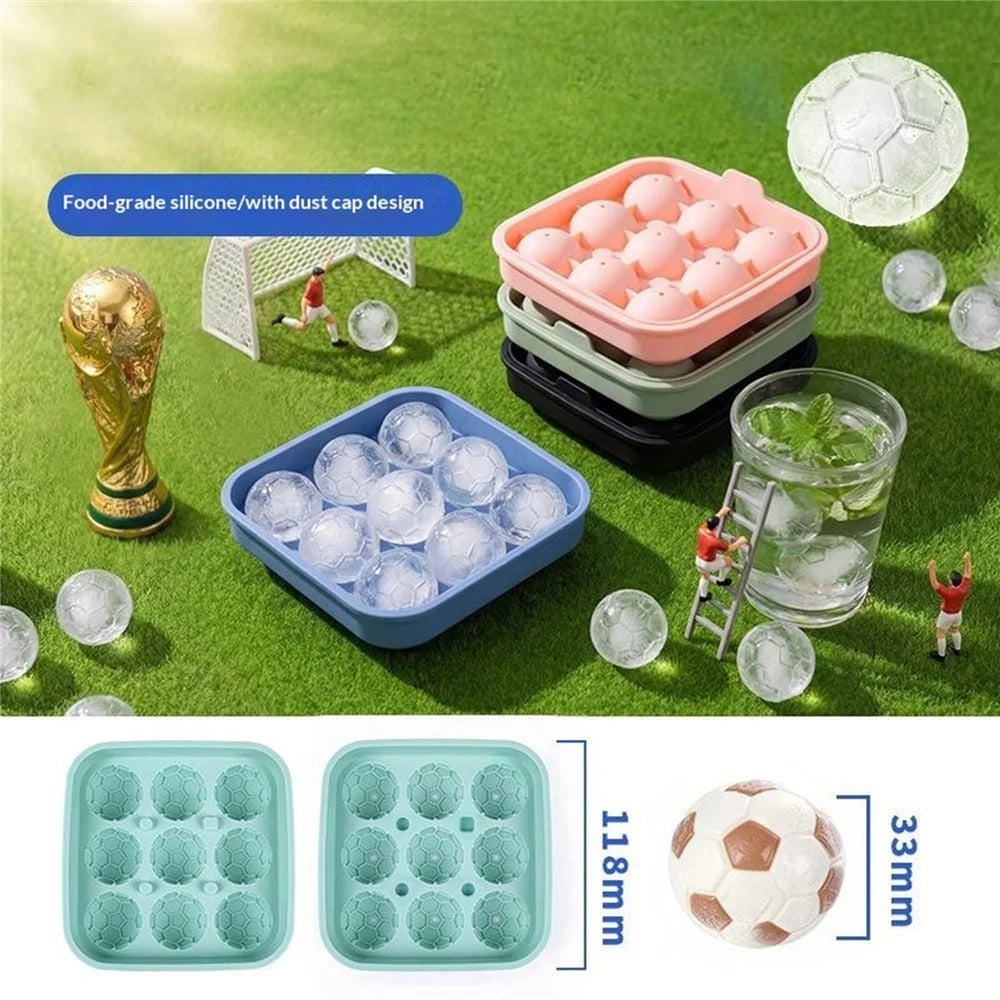9-Grid Soccer Ball Shaped Silicone Ice Cube Mold Tray Football Shaped Food Grade Sphere Ice Maker with Lid for Drinks (BPA-Free, FDA Certified) - Blue - 2