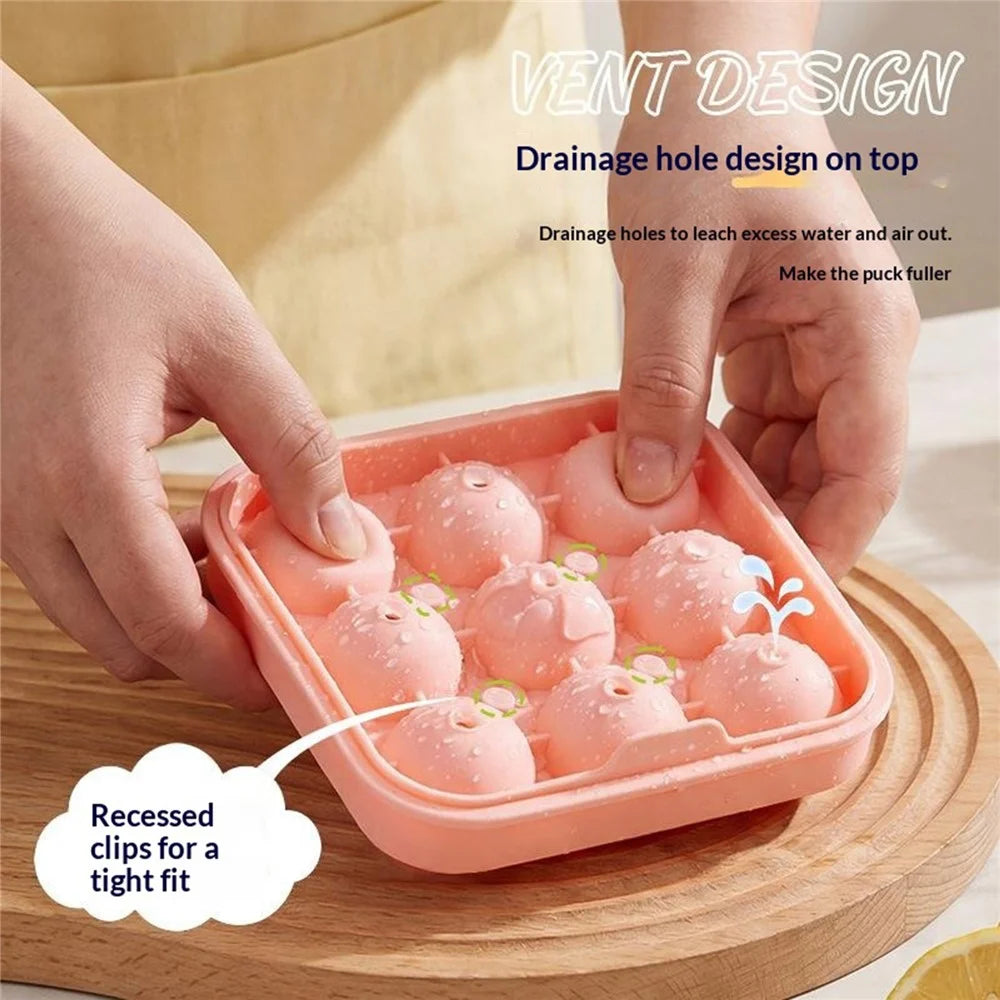 9-Grid Soccer Ball Shaped Silicone Ice Cube Mold Tray Football Shaped Food Grade Sphere Ice Maker with Lid for Drinks (BPA-Free, FDA Certified) - Blue - 3