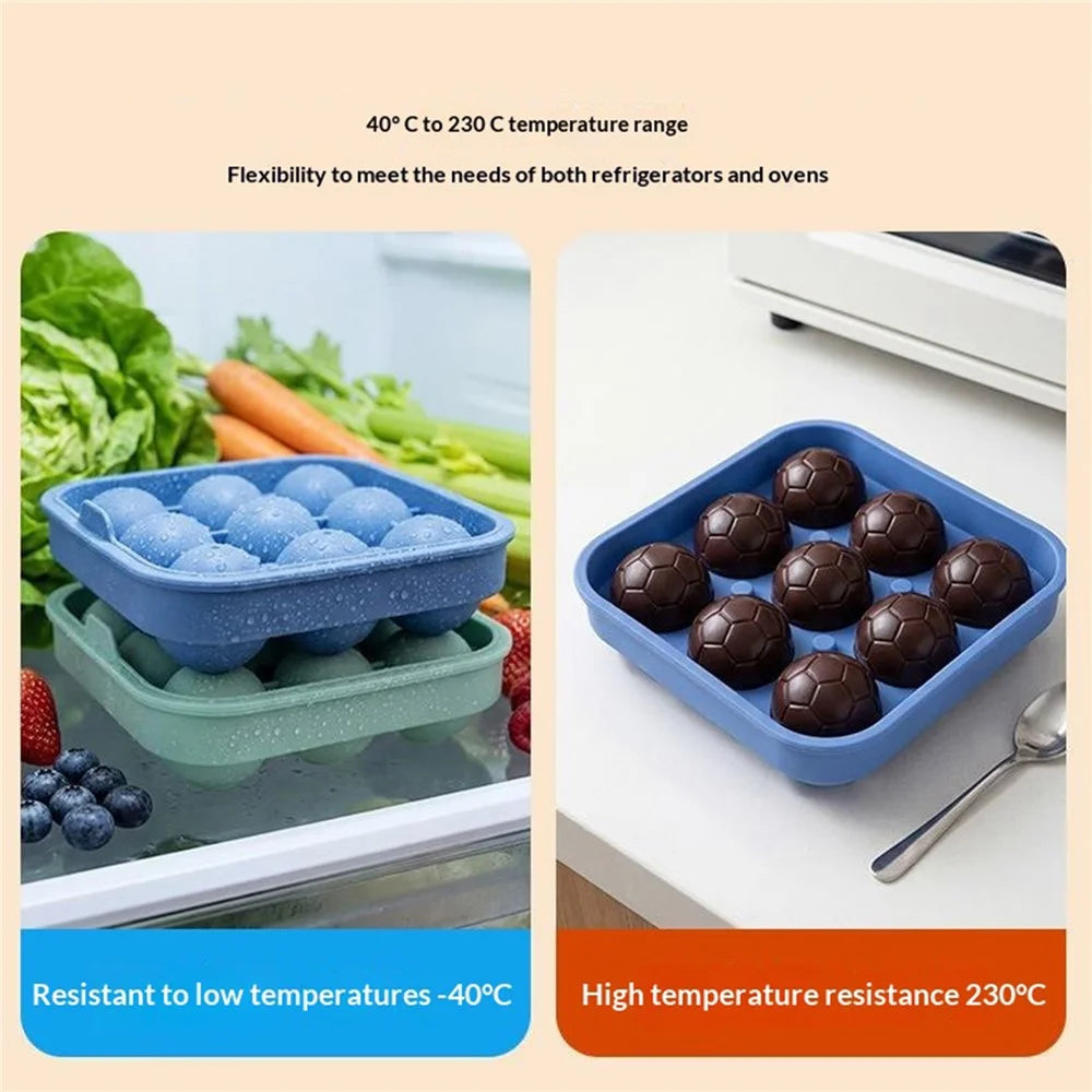 9-Grid Soccer Ball Shaped Silicone Ice Cube Mold Tray Football Shaped Food Grade Sphere Ice Maker with Lid for Drinks (BPA-Free, FDA Certified) - Blue - 4