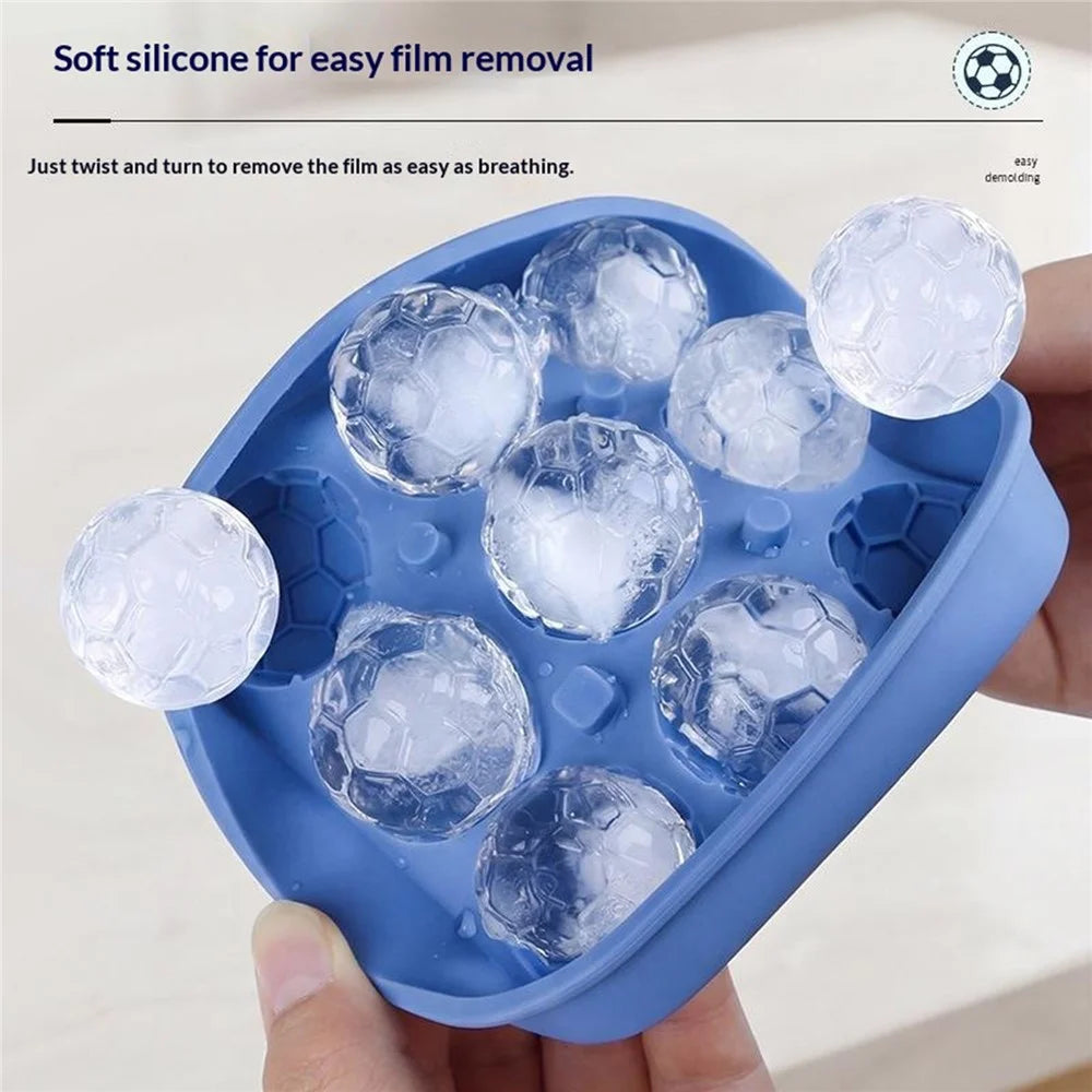 9-Grid Soccer Ball Shaped Silicone Ice Cube Mold Tray Football Shaped Food Grade Sphere Ice Maker with Lid for Drinks (BPA-Free, FDA Certified) - Blue - 6