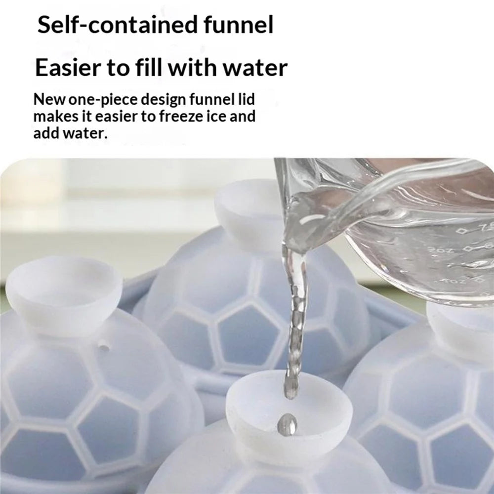 4-Grid Soccer Ball Shaped Silicone Ice Cube Mold Tray Football Shaped Food Grade Sphere Ice Maker with Lid for Drinks (BPA-Free, FDA Certified) - Blue - 5