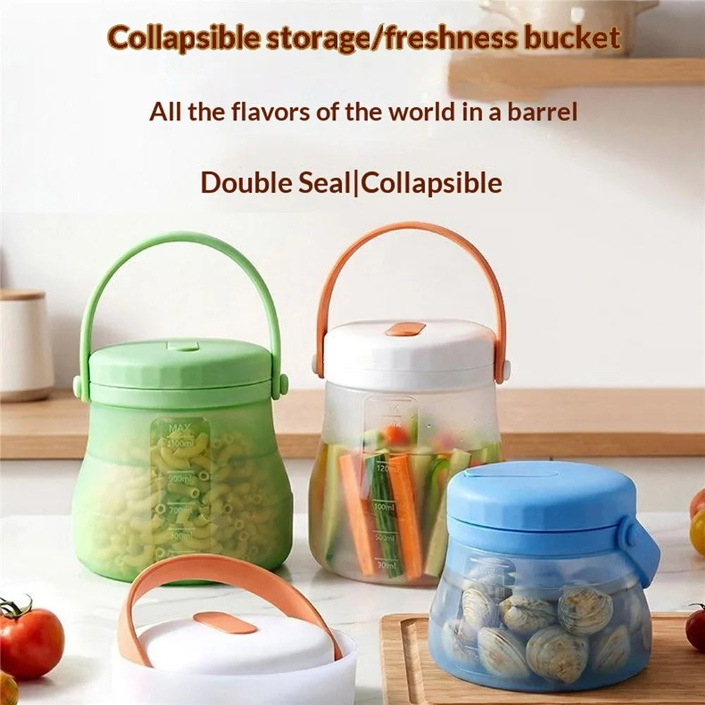 800ml Silicone Food Storage Container Portable Silicone Fruit Storage Bucket Collapsible Ice Bucket for Daily Outdoor Camping (BPA-Free, FDA Certified) - Blue - 4