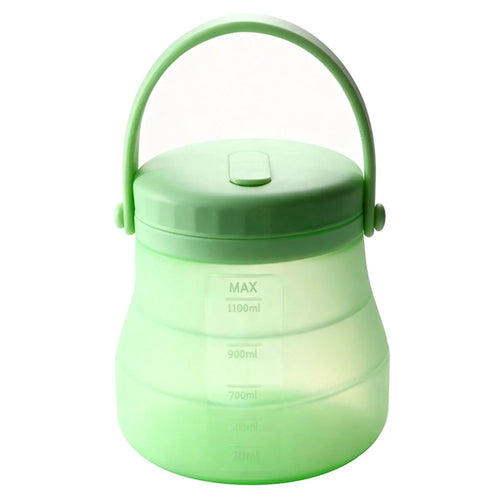 1200ml Silicone Food Storage Container Portable Silicone Fruit Storage Bucket Collapsible Ice Bucket for Daily Outdoor Camping (BPA-Free, FDA Certified) - Green - 1