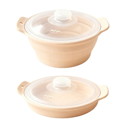 1250ml Food Grade Silicone Steamer Pot Collapsible Foldable Microwave Oven Air Fryer Pad with Lid (BPA-Free, FDA Certified) - Beige - 1